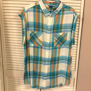 Kavu Belfair Beach 🏖 Vibes Large Short Sleeve Plaid Shirt NWT